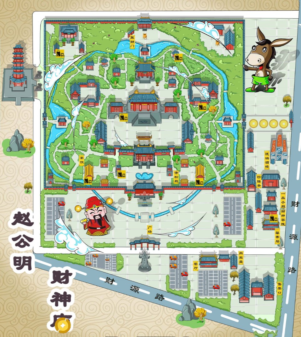 平川寺庙类手绘地图